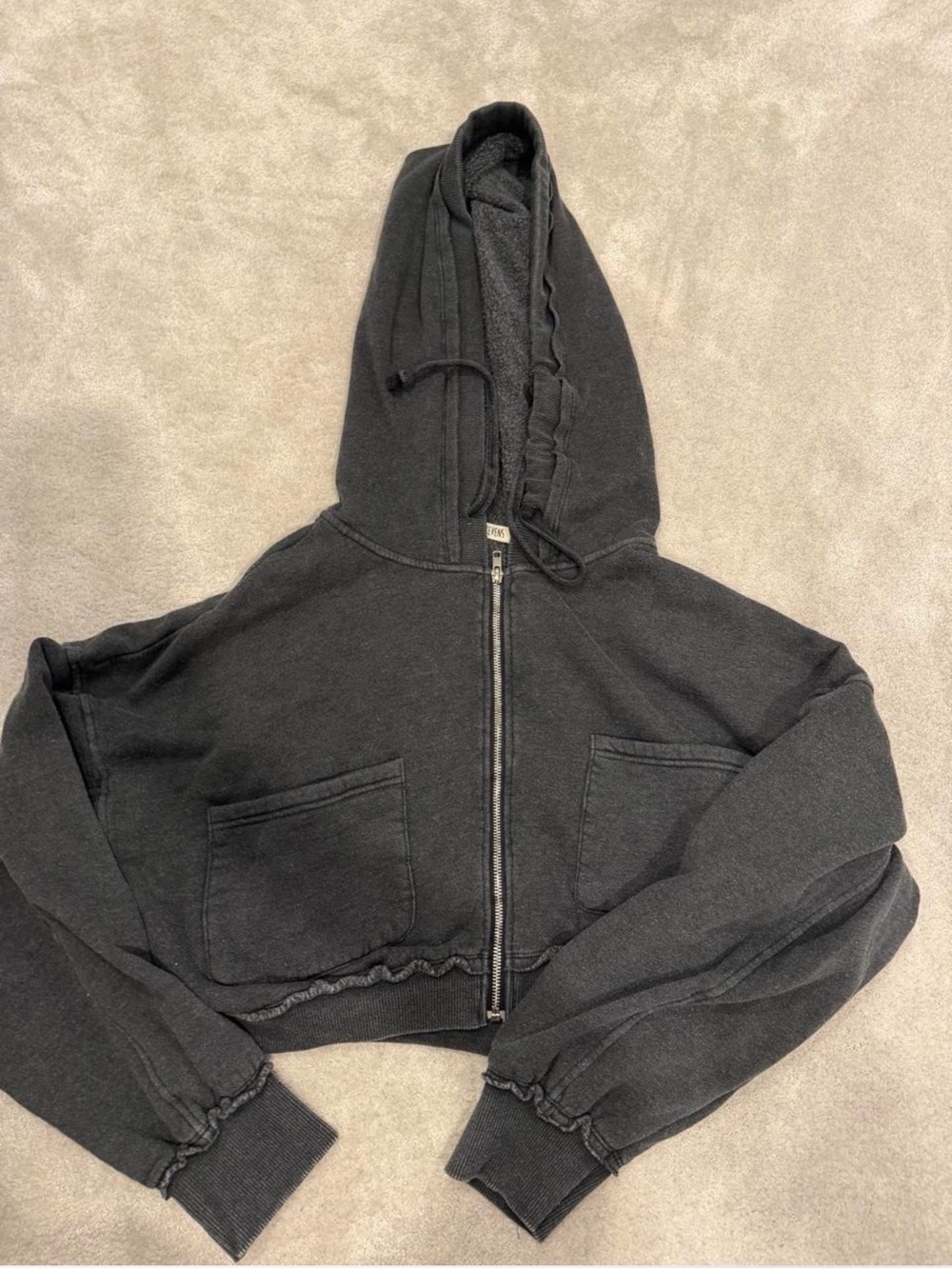 Black Cropped Zip-Up Hoodie Sweatshirt